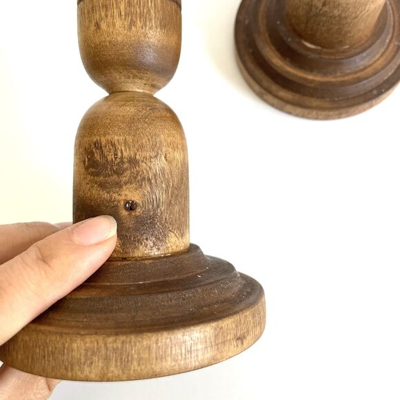 Vintage Wooden pair(2) Of Candle Holders Mid Century Modern Farmhouse Decor - Picture 5 of 9